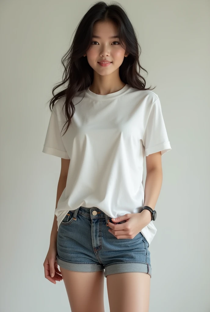 Very beautiful woman、Create beautiful and feminine body photos,Accurate simulation、Female body、Real People、T-Shirts、Thighs、Noriko Sakai、balance