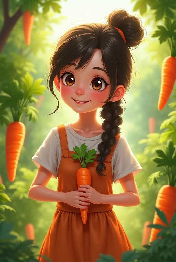 girl putting carrots in her bosom