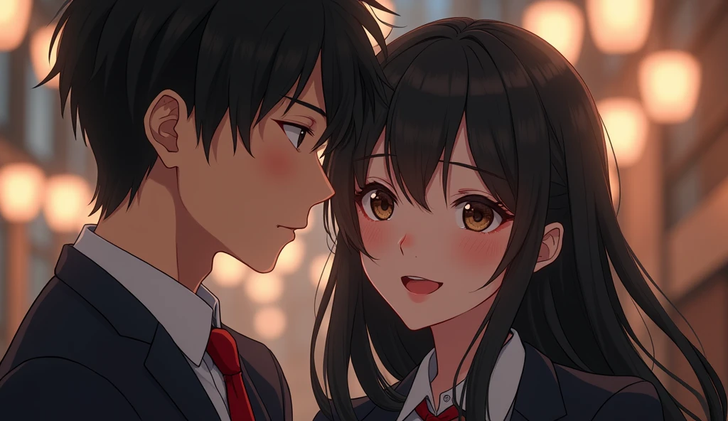 (32K:1.9, Photorealistic:1.9, Highest quality, masterpiece, Ultra-high resolution), Perfect dynamic composition, Highly detailed skin and facial textures:1.3, Detailed eyes, Detailed limbs, (Cute sexy slim Japanese schoolgirl, expensive、Slim Japanese high school boy), Fair skin, ((Clarity:1.1)), (Both boys and girls wear a blazer-style uniform with a red tie.), (A man is holding a woman:1.0), (smile:0.9, Totally captivates you:0.9), (beautiful Blue Eyes, beautiful, Clear Eyes:0.8), The woman has long black hair, Sexy Face:0.4, blush:1.1, (beautifulエロティシズムを醸し出す雰囲気:0.8), Professional random camera work, Cinematic Lighting Effects, ((Full Body Shot)), ((Too erotic:0.9)) , romantic, mysterious, Object of admiration, original, dramatic, artistic, Innovative, charm, Heartful, Fancy, Tilt, sense of loss, special, exciting, Extreme, sense of openness, joy, joyの表現, ((若さのcharm, 女性的なcharm))