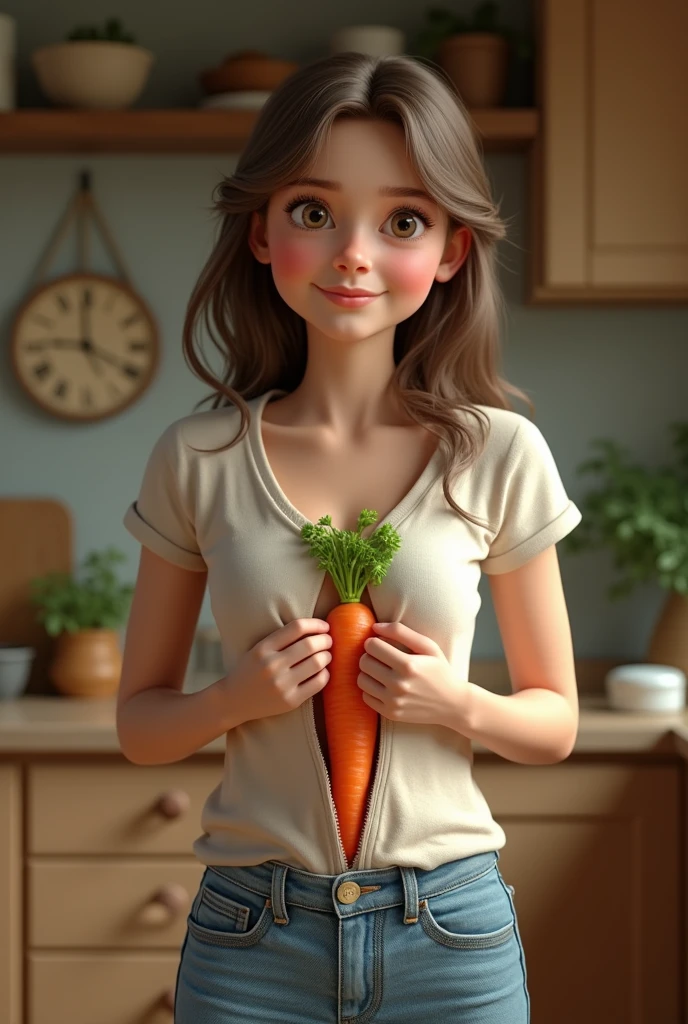 girl putting carrots in her boobs