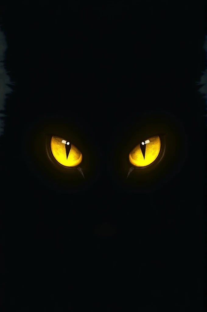 Two yellow eyes on a dark black background