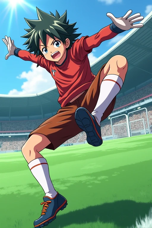 Image of Inazuma Eleven's Endou Mamoru performing the breakdancing technique Air Trax