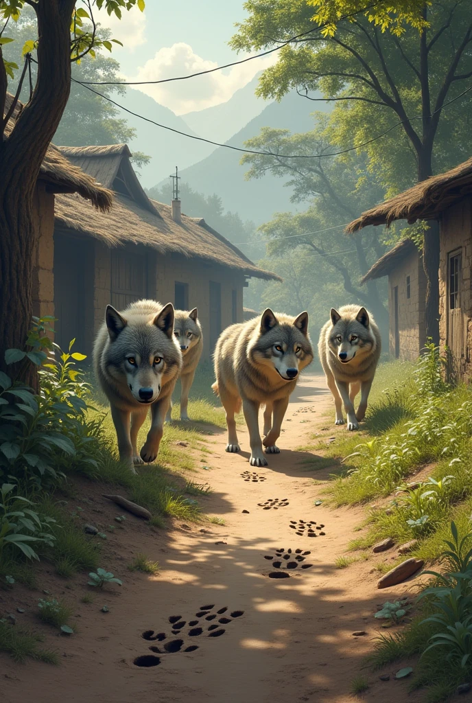 Wolf group pug marks near indian village