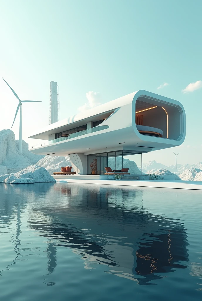 Make a futuristic floating house, make it a blueprint for a mechanical engineering student