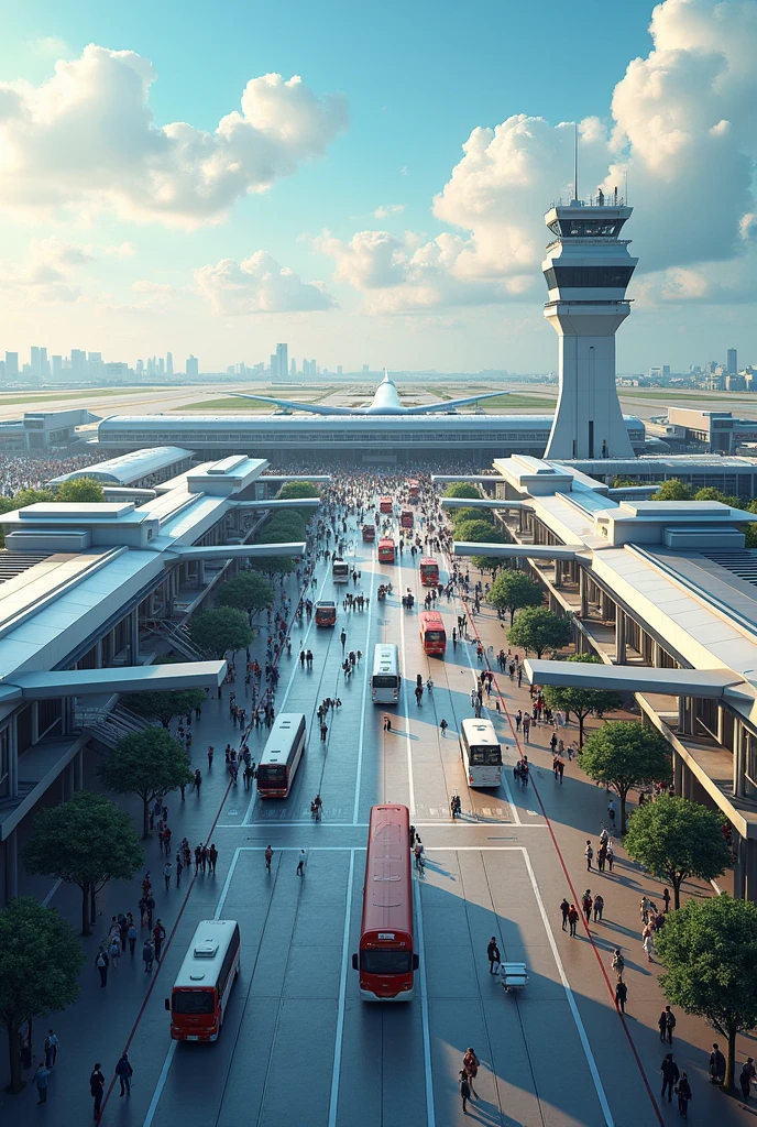 Generates the image of a realistic airport from the outside