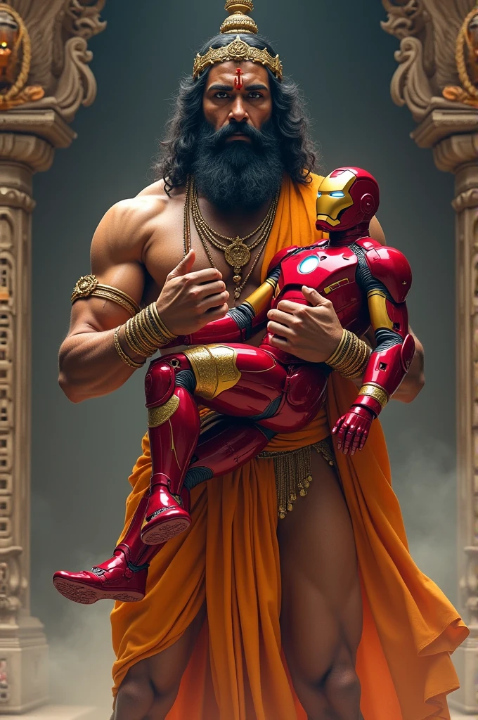 Lord Hanuman holding little ironman and ironman's ware dhorti
