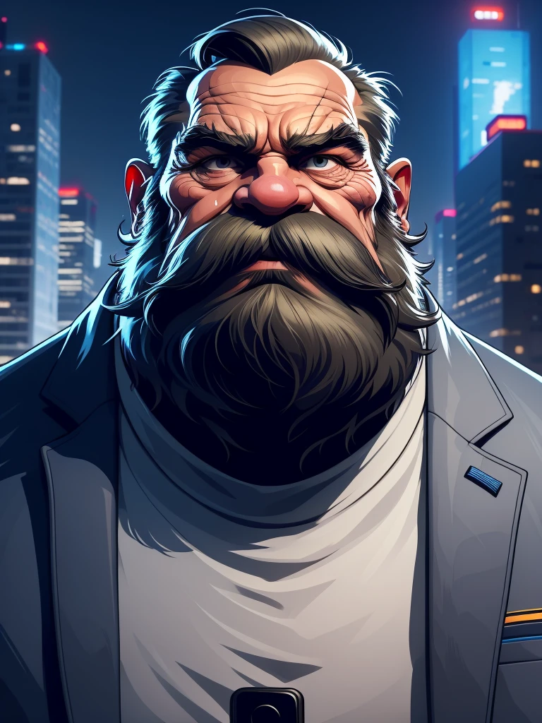 a portrait of an old man wearing a suit, upperbody, standing in a city background, (mwvector), vector, thick mustache, long beard, 8k, high quality, photorealistic, detailed wrinkles, detailed facial features, detailed texture