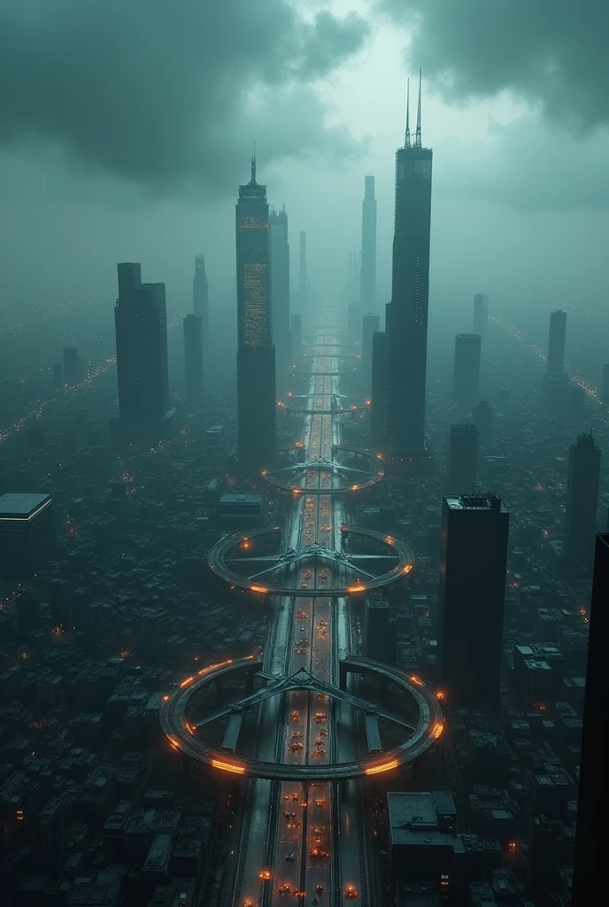 (photorealism:1.2), modern day dark fantasy city wide aerial shot 