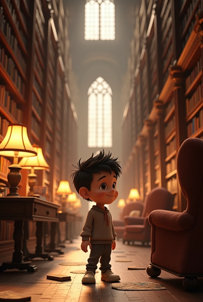 3D animated boy in library