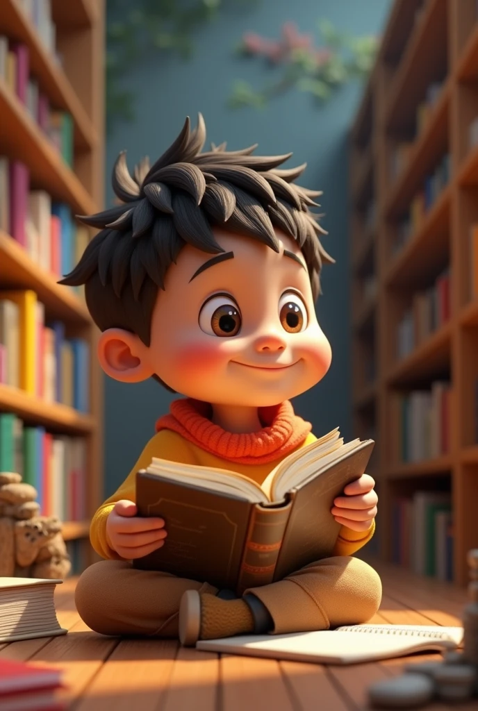 3D animated boy with books