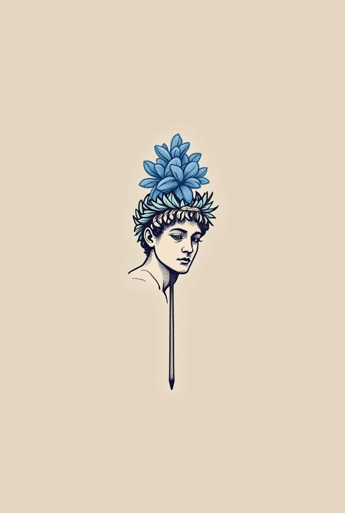 Create a tattoo design of Apollo and a blue hyacinth flower. Make it a minimalist and small design