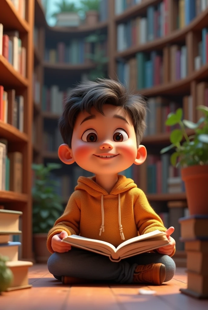 3D animated boy with books