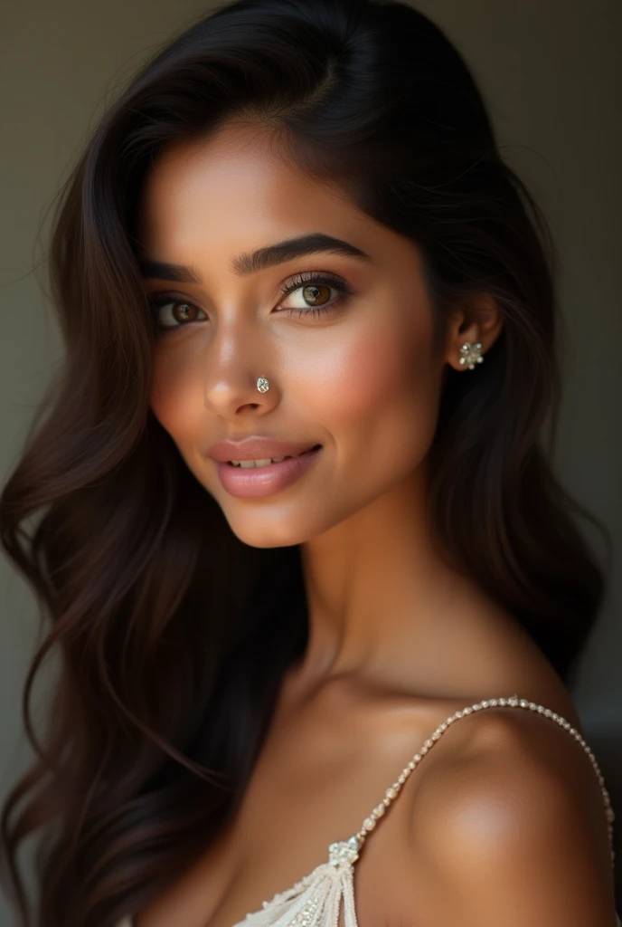 A beautiful indian smooth skin girl with cute face caely black broun hair stylish  look with all types  of saxy face expression