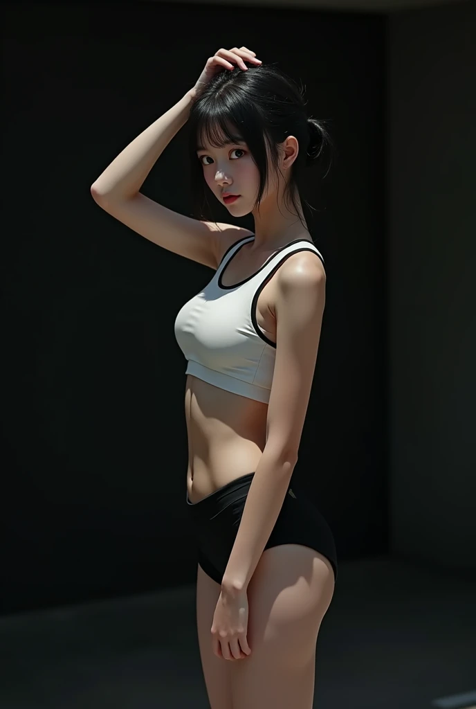 (masterpiece), best quality, expressive eyes, perfect face, Thailand MMA girl, killer, tanned, (masterpiece), best quality, expressive eyes, perfect face, 1girl, beautiful face, Beauty of beauty, (shinny skin, bob cut with movement), black eyes, eyebrows, Looking at Viewer, red polyester bodysuit, yandere look, bloodthirsty expression, standing in frustration, Black hair, (large swaying chest, A slender,), full body, bandage wrapped legwear, muscles, collarbone, slim waist, slim athletic build, Studio Lighting, Muaythai headband, bandage MMA gloves, Sweating, underworld fighting room, Thai face, knee pads, MuayThai, perfect anatomy, bandaged foot, feet, MMA shorts, solo, cum inside, sperm inside, wet shorts, kicks, Her Name, Thai language