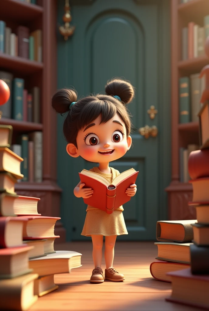 3D animated girl with books