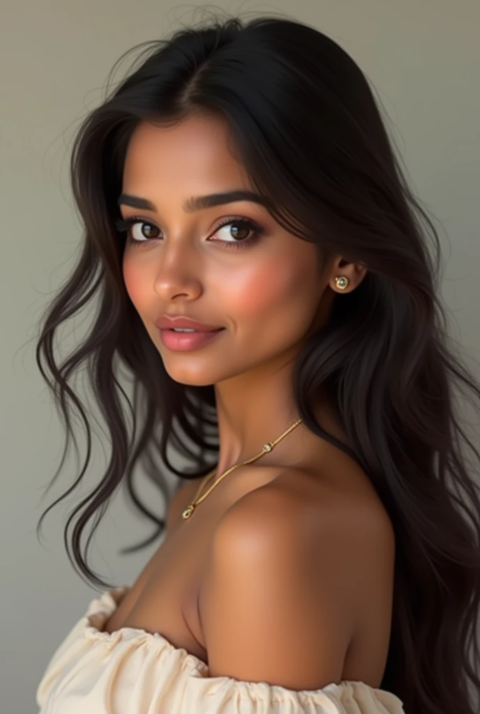 A beautiful indian smooth skin girl with cute face caely black broun hair stylish look