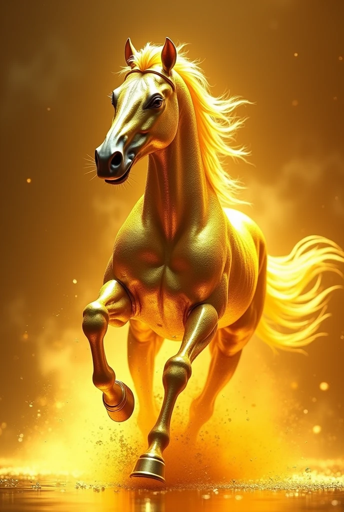 running horse，Made of gold all over，Perfect light，Demonstrate speed and fluidity