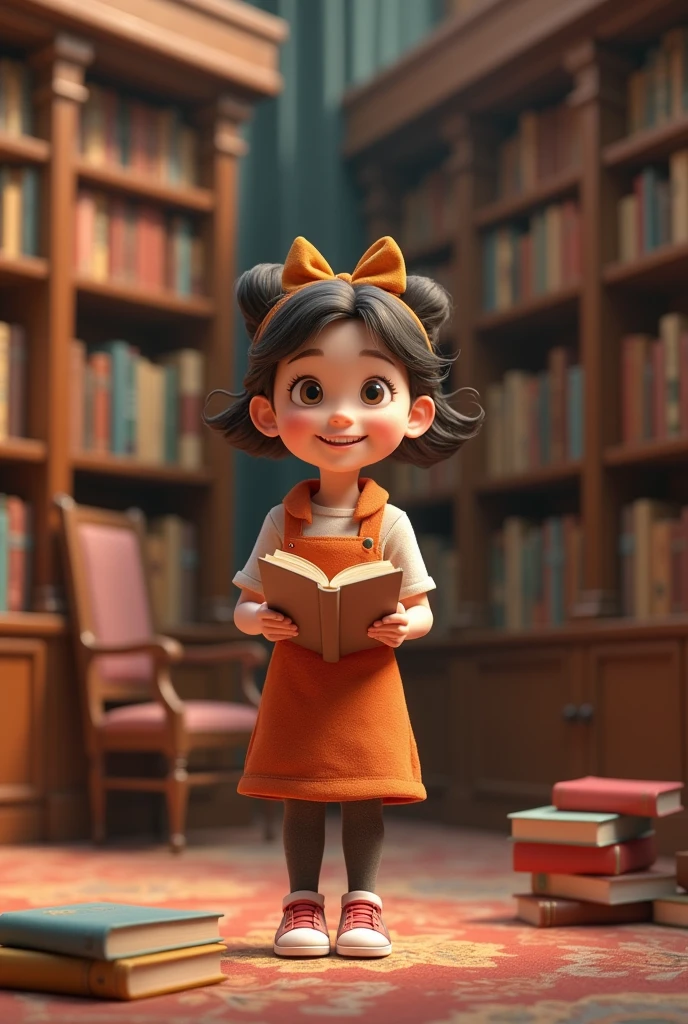 3D animated girl with books