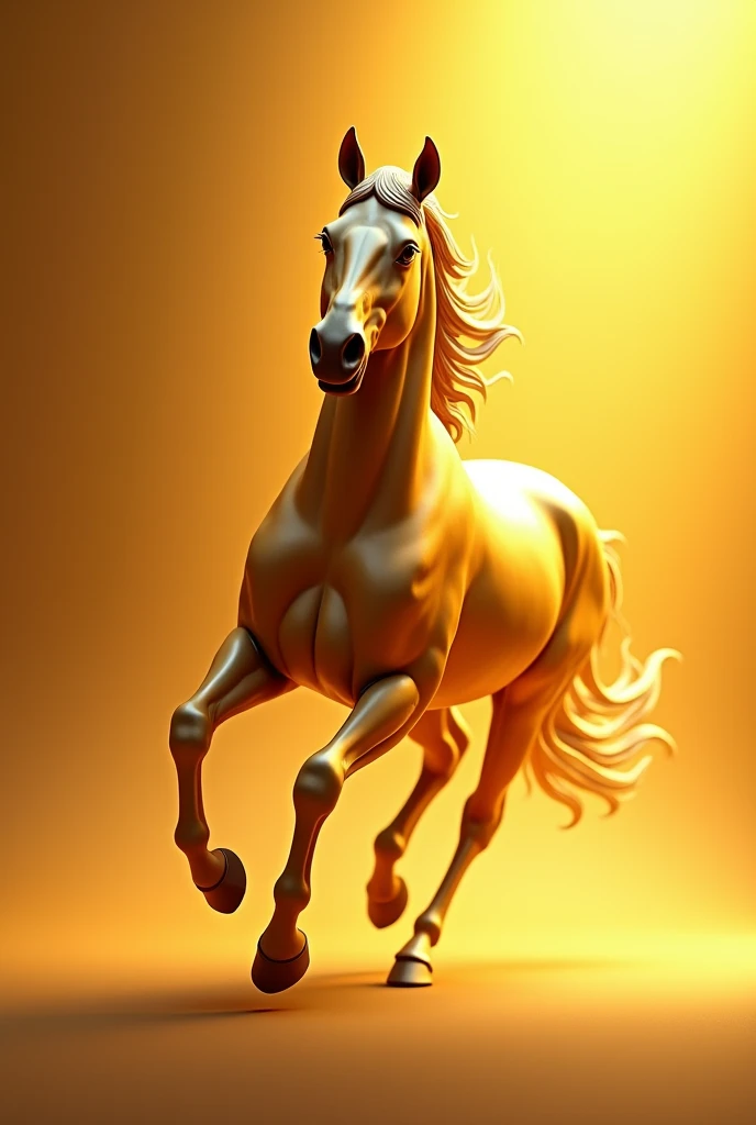 running horse,Made of gold all over,Perfect light,Demonstrate speed and fluidity,Slightly side angle