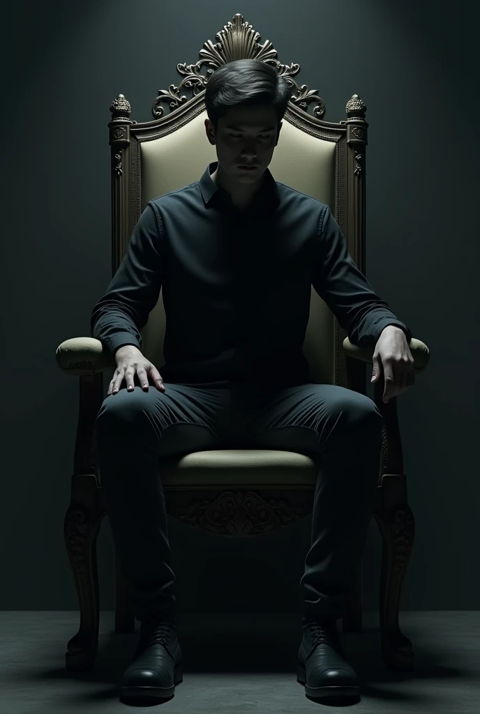 Make a book cover for my novel forget me not.
30 years old boy sitting on a kings chair in a shadow the face is not revealed and the theme is black