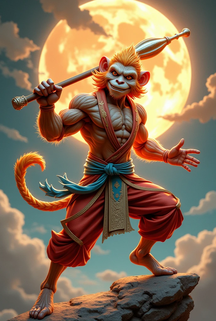 Design a figure of Wukong holding a baton