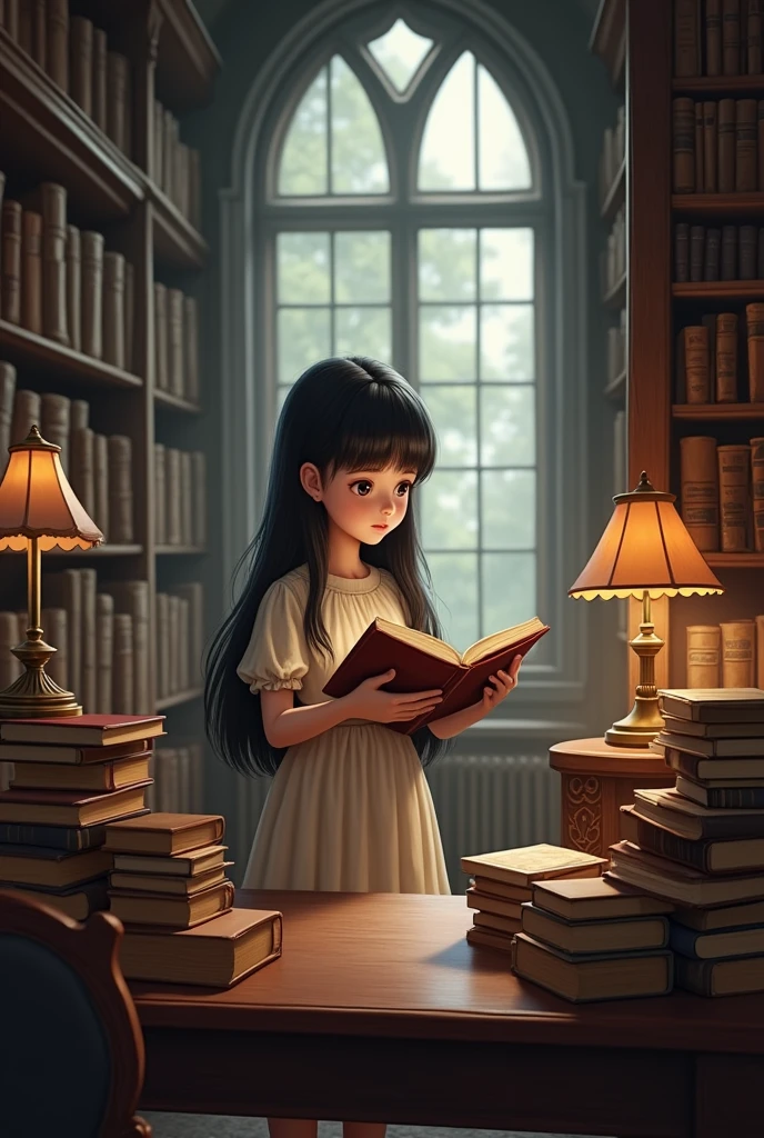 Give me a picture of a girl with library books