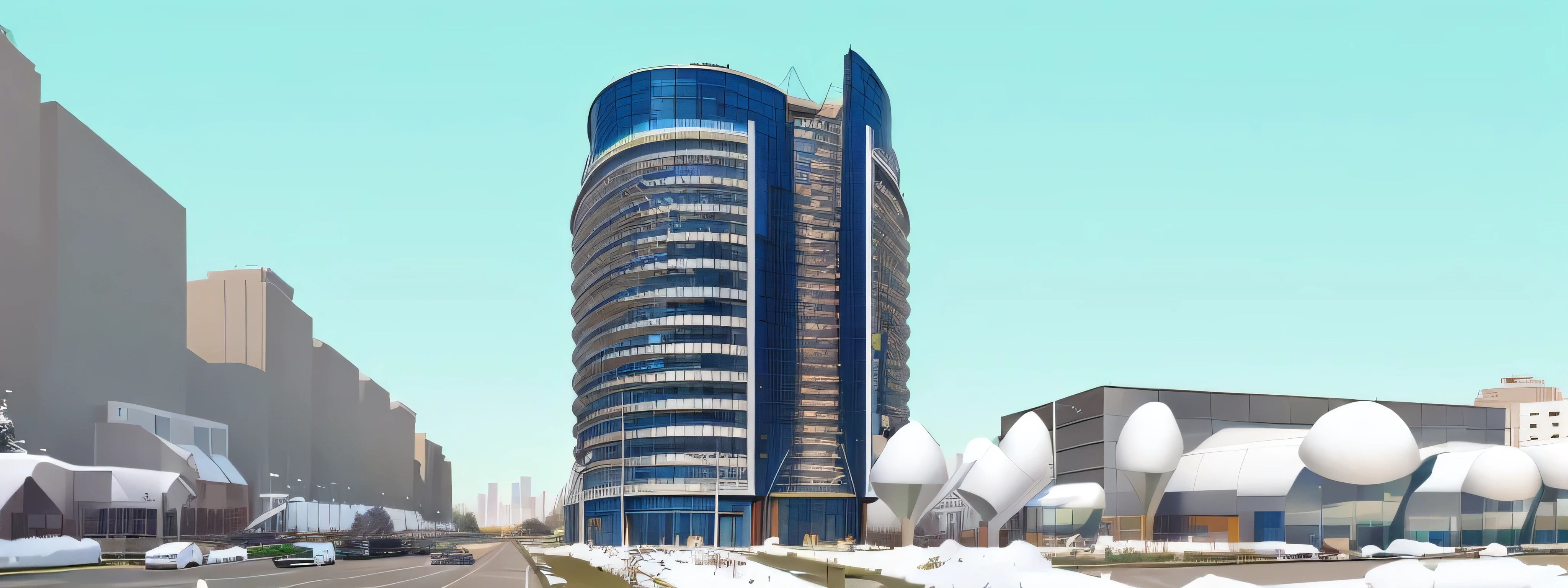 Modern buildings, city high-rise buildings, daytime, greenhouse construction, trees, vehicles, high quality