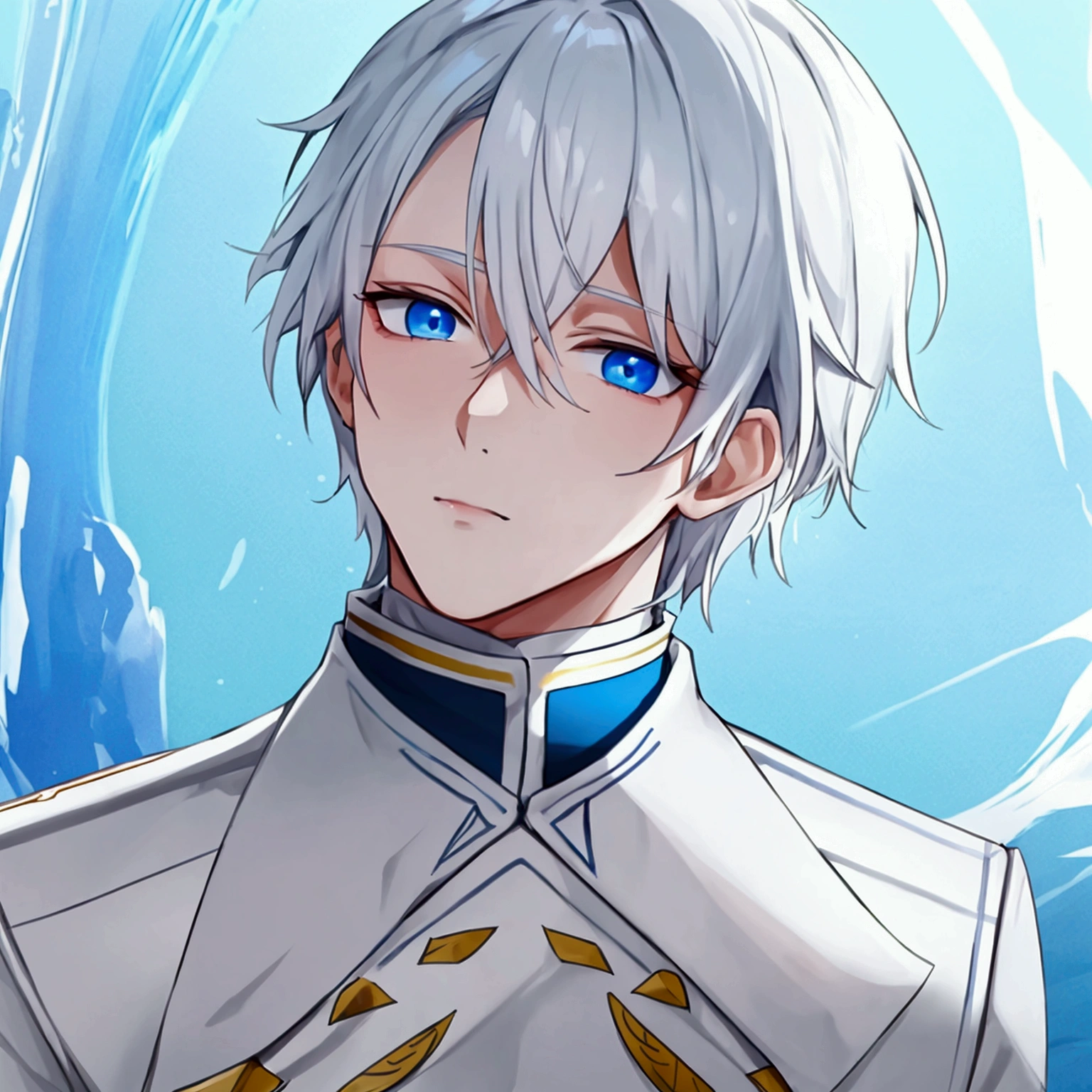 White-haired boy with blue eyes and red under his eyelids.