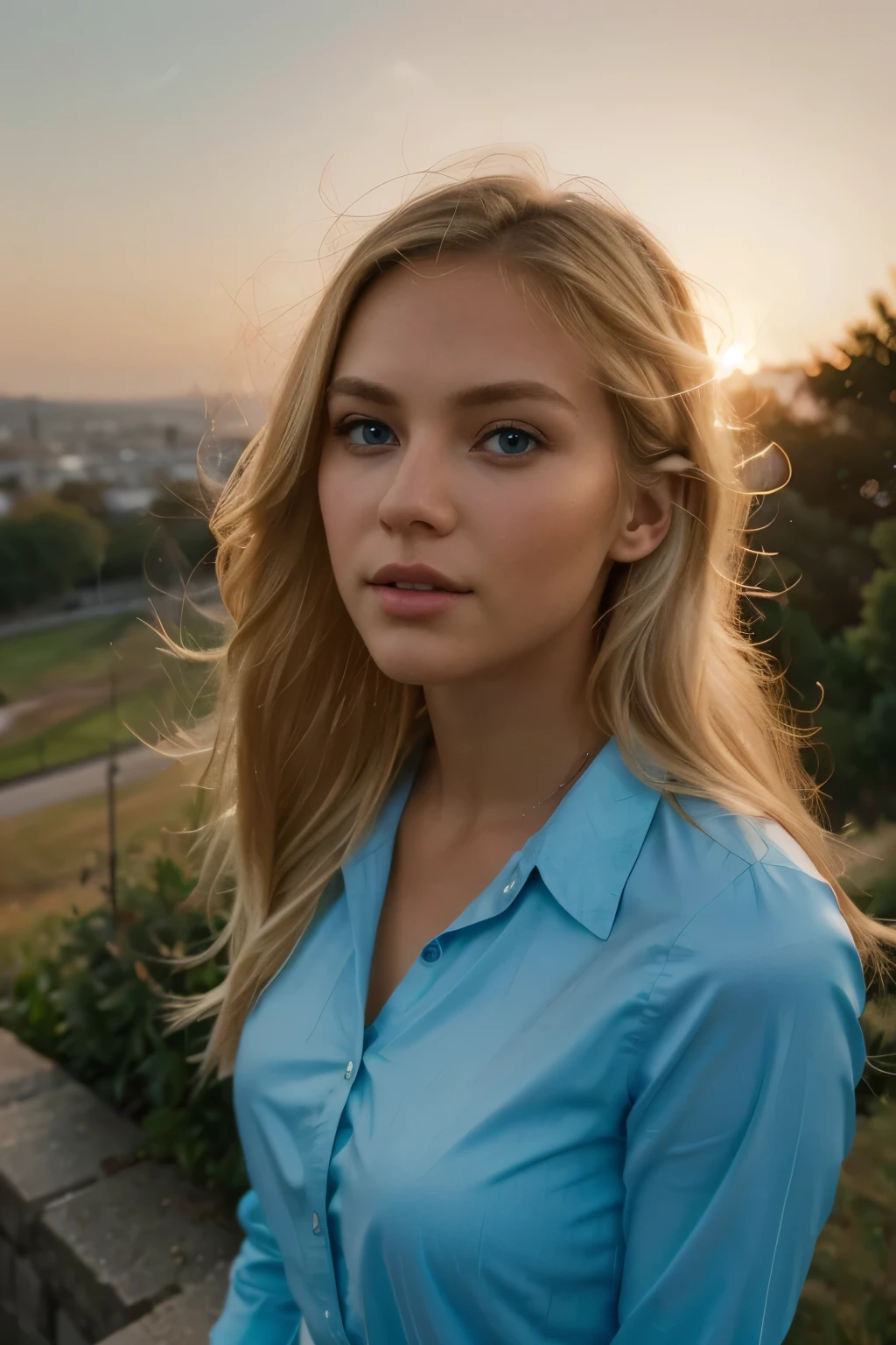 superflat style In the picture stands a 25 year old adult woman with pure blonde hair and beautiful blue eyes,tanned,tender beautiful look.She is dressed in a white sweater and sitting in a café with a coffee and a beautiful leather armchair . flat, colorful, pop culture references, very detailed