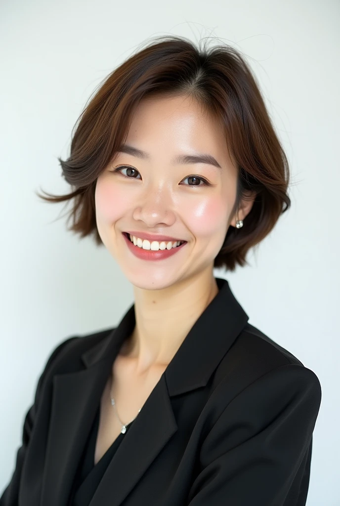＃Brown Hair　＃Short Hair　＃real　＃smile＃Japanese＃adult女性　＃40s　＃Stylish＃model＃adult＃Dressed＃White background＃Mole present