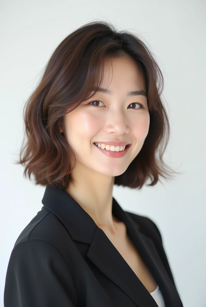 ＃Brown Hair　＃Short Hair　＃real　＃smile＃Japanese＃adult女性　＃40s　＃Stylish＃model＃adult＃Dressed＃White background＃Mole present