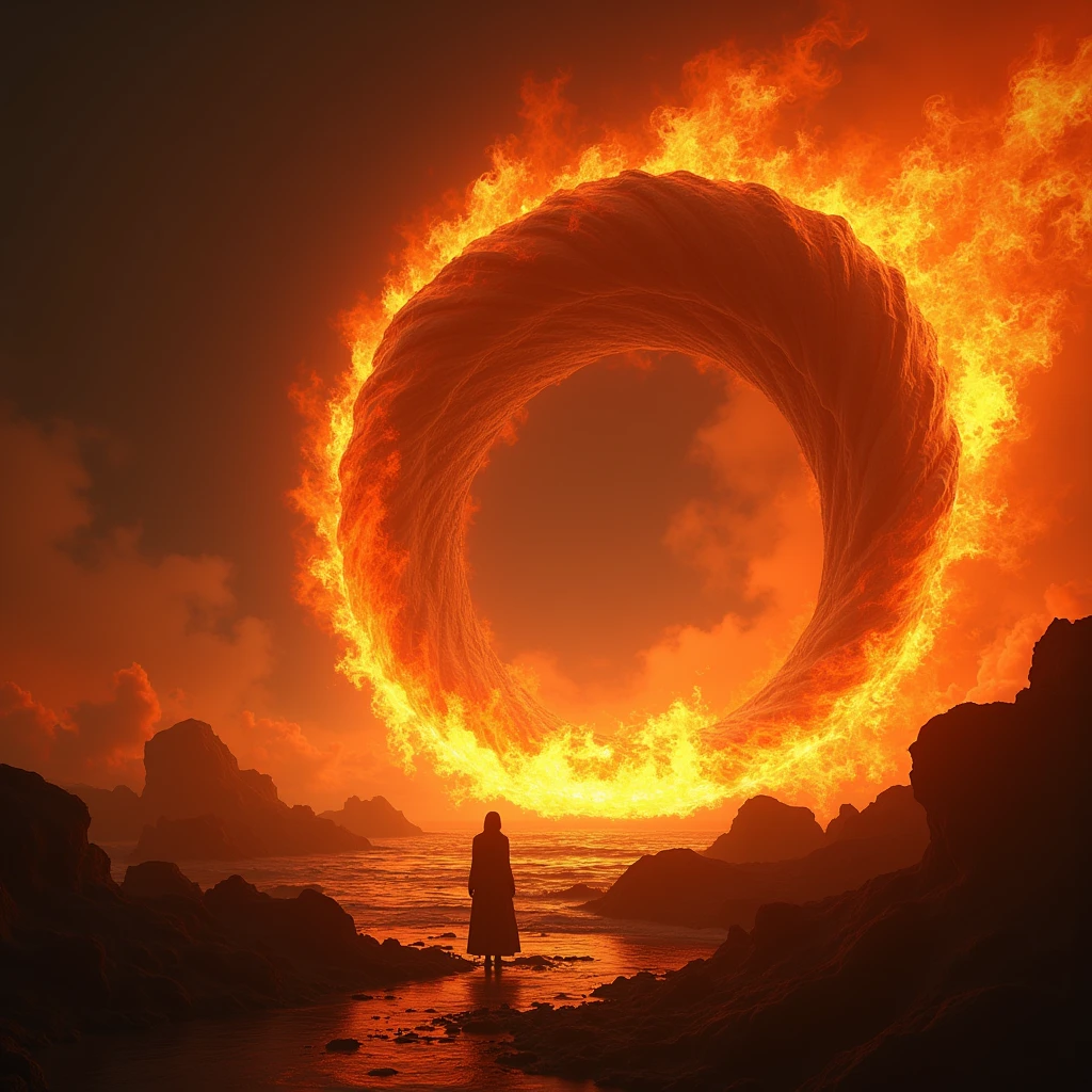 Where the fire is brightest,A vortex-shaped opening is slowly taking shape.,A huge feeling came from that opening.