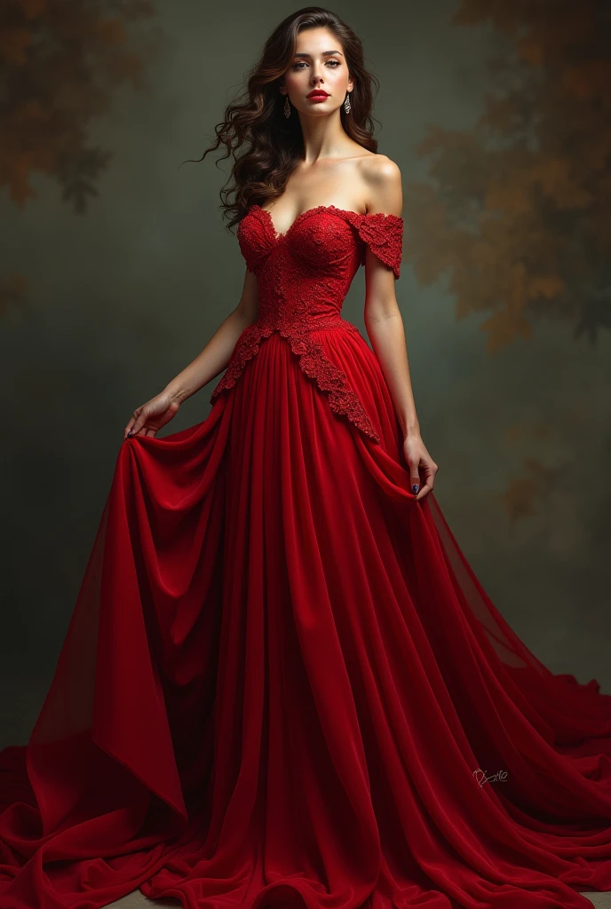 Full body shot of woman in red