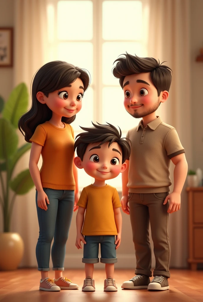 A young boy standing with his parents