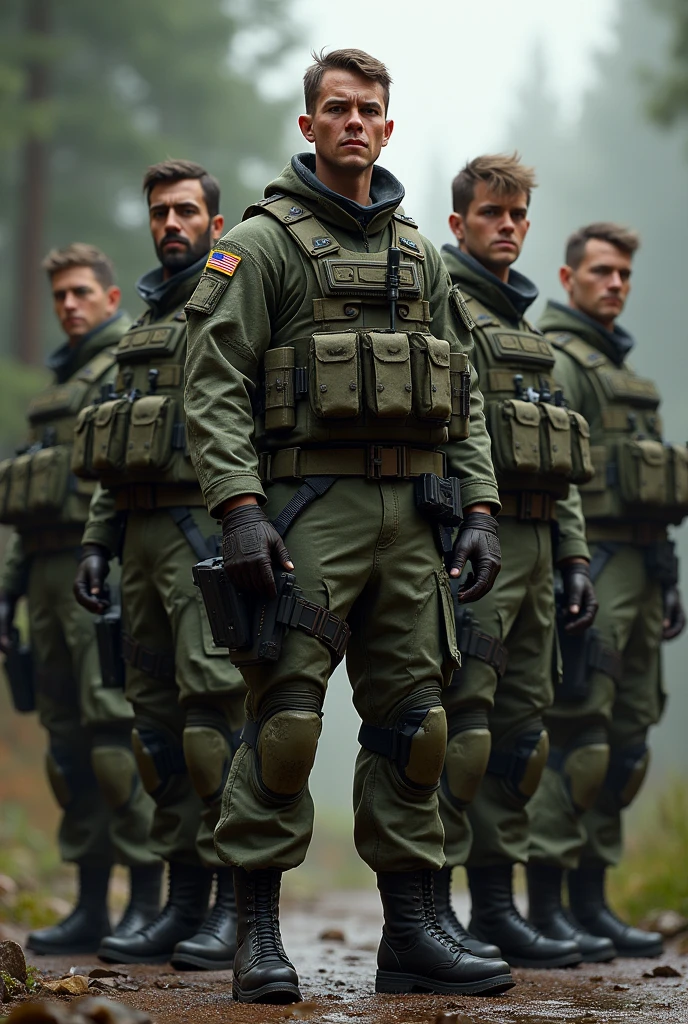 A US Special forces guy with 6 friends standing, Realistic