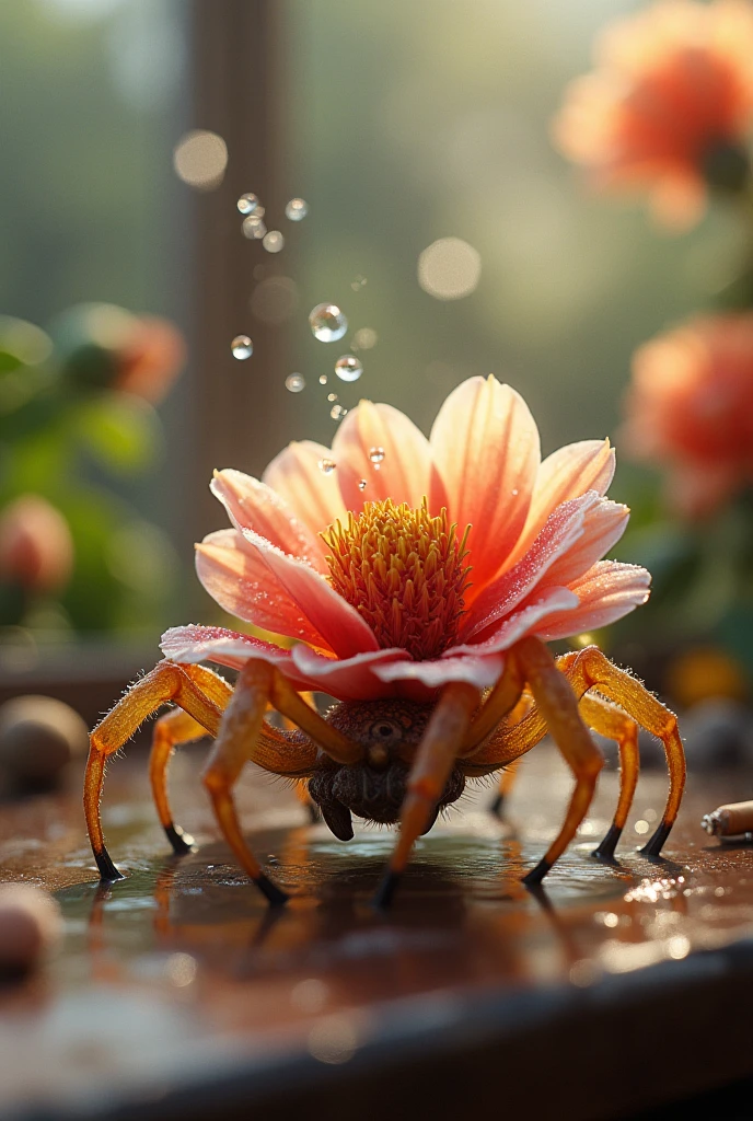 (Surreal world)、The Microscopic World , Tabletop , Macro photography , Spider web, Film Grain, Bokeh , cigarette , 非常にdetailedな, Bright sunny weather, Micro Flower, drop, Blurry, waterdrop,shine, water,colorful,Dramatic lighting, Photographic realism, Botanical illustration、Flower Spirit Girl、Full of flowers、Soft Contrast, Octane Rendering , Unreal Engine、4K, Depth of written boundary, High resolution、(Highest quality、detailed、masterpiece)、