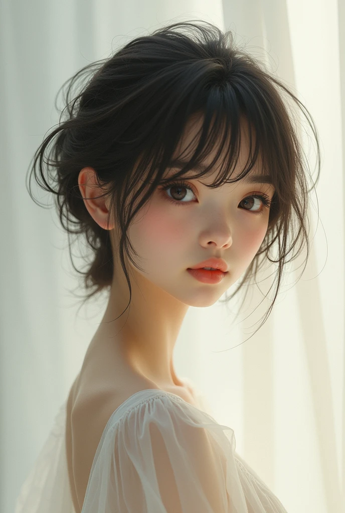 Girl with short hair slim body and big eyes 