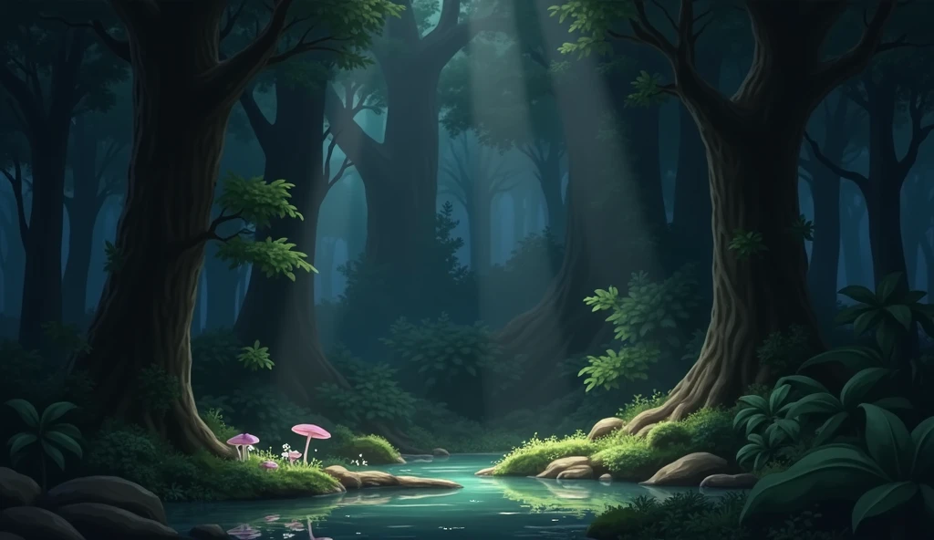 an enchanted forest, no people, In the style of Makoto Shinkai。master piece, ultra detail, precision, ultra-realistic,
