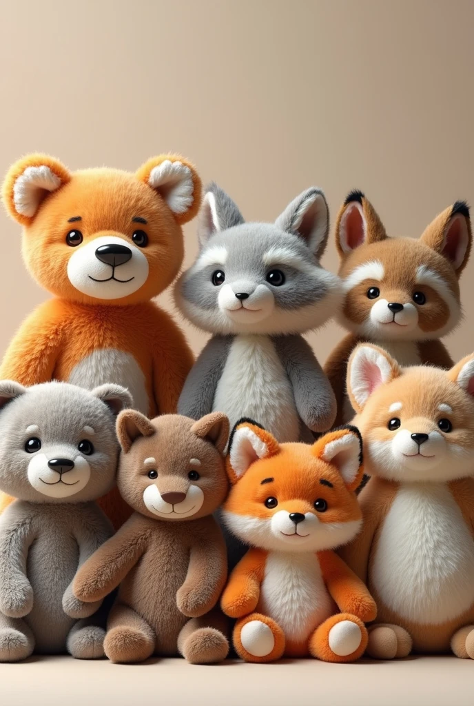 variety of stuffed animals with semi-realistic hair