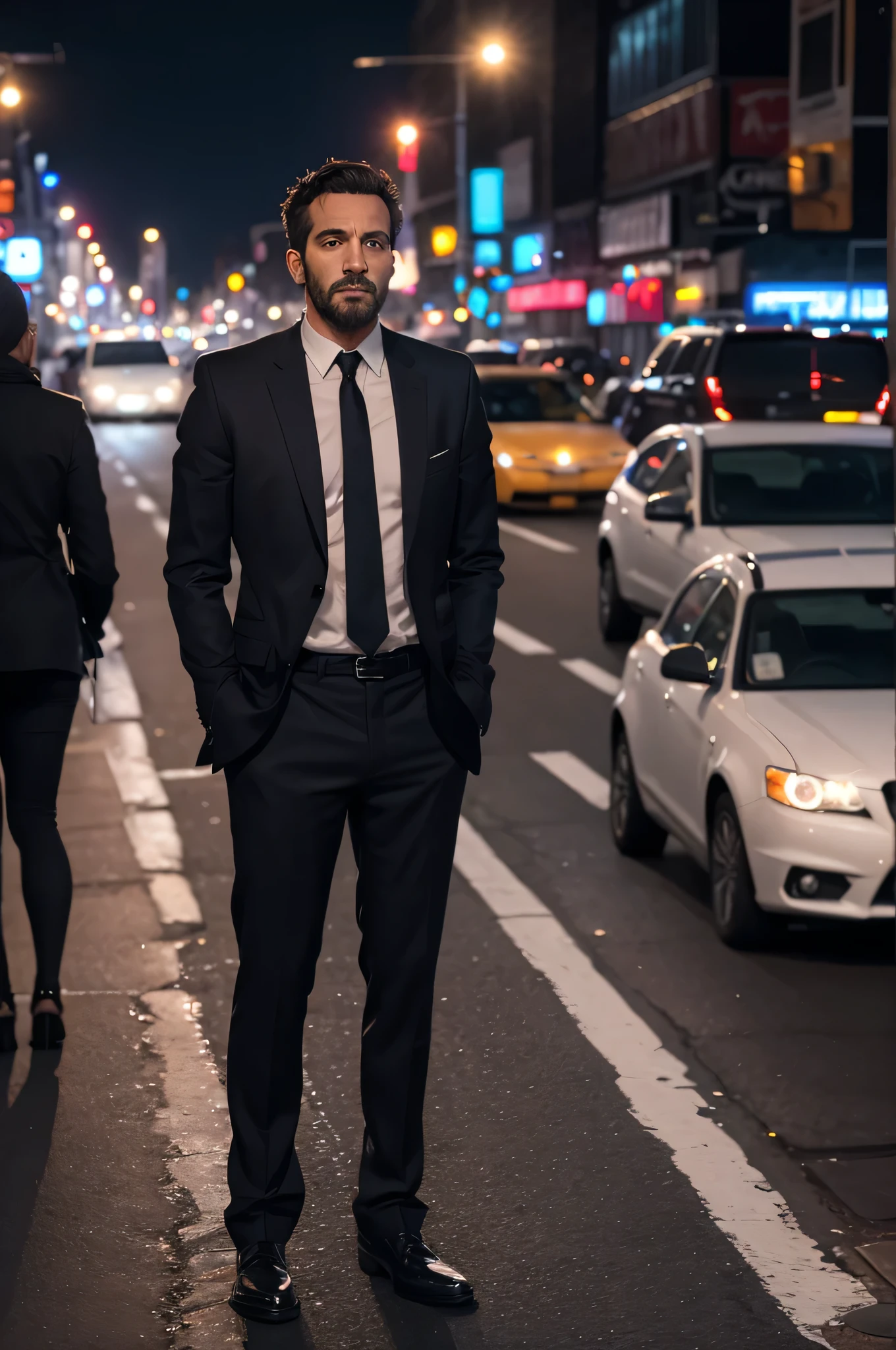 A desperate man at night on a New York avenue