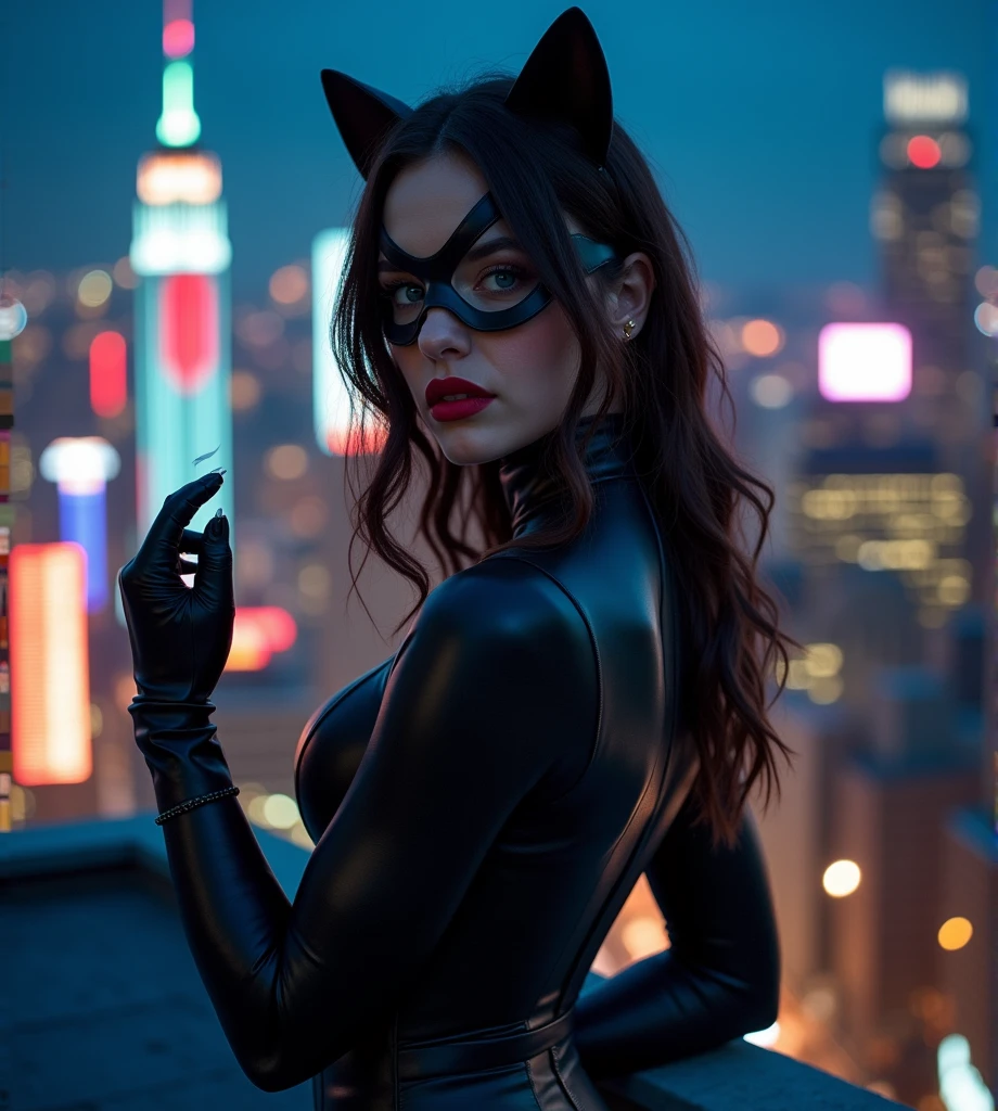 Sydney Sweeney Black Cat with darkbrown hair standing at the New York roofs, neon lights, night, red lips, bodysuit, mask, closed mouth, sexy look, open legs, ((gloves with claws)), upper body close portrait, a girl has (huge round firm athletic pumped tits:1.4) and beautiful athletic 6-pack abs. A girl has also beautiful slim athletic skini athletic legs and beautiful slim athletic skini athletic arms, super detailed athletic 6-pack abs, Porta 160 color, shot on ARRI ALEXA 65, sharp focus, ((highest details, photorealistic, high background details, high face details)), stockings, city landscape, slim and fit body, athletic, little musculus, analog style, hyper detailed movie portrait of gorgeous (syds athletic fitness woman:1.35), ((blue eyes, smooth and clear pupils in the eyes))