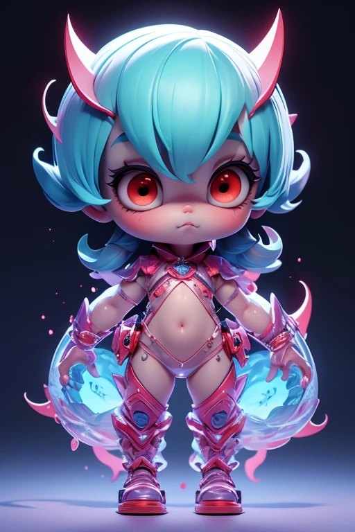 Create a monster image, a small, big-headed, baby monster.. The body is transparent and can be seen through. The image is sharp and detailed., with beautiful colors.. With arms, leg, eyes, mouth, พื้นหลังสีlegว
