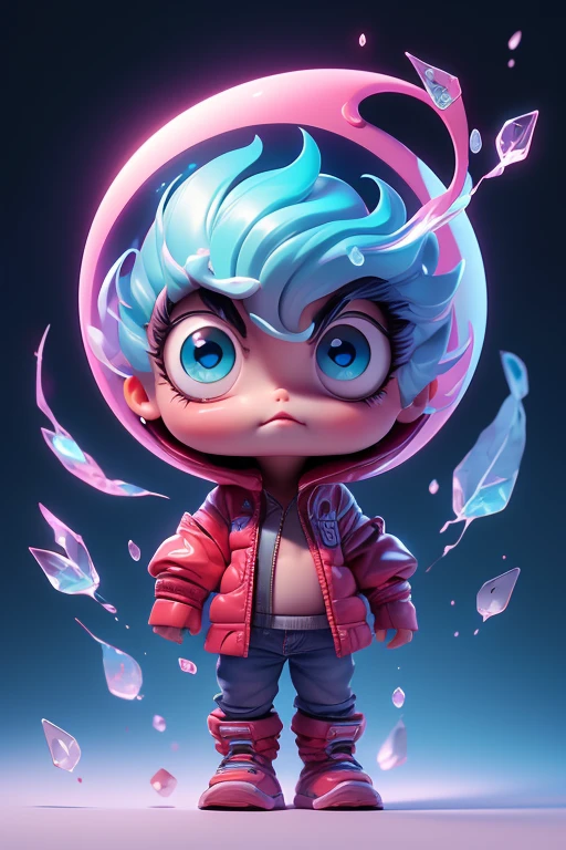 Create a monster image, a small, big-headed, baby monster.. The body is transparent and can be seen through. The image is sharp and detailed., with beautiful colors.. With arms, leg, eyes, mouth, พื้นหลังสีlegว