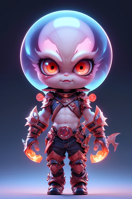Create a monster image, a small, big-headed, baby monster.. The body is transparent and can be seen through. The image is sharp and detailed., with beautiful colors.. With arms, leg, eyes, mouth, พื้นหลังสีlegว