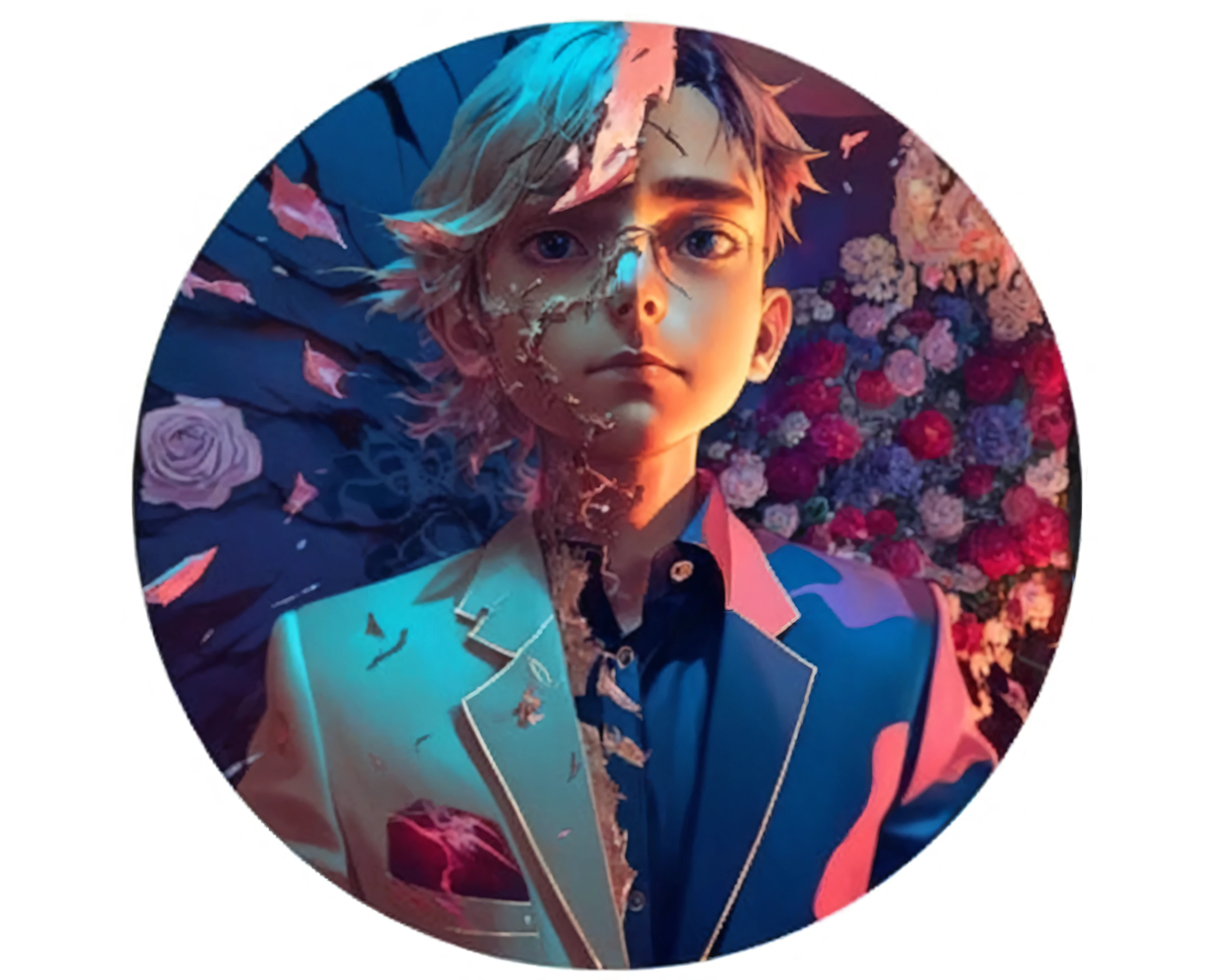a close up of a person in a suit and tie with flowers, beeple and james jean, 🌺 cgsociety, artwork in the style of guweiz, loish and ross tran, handsome guy in demon slayer art, akehiko inoue and ross tran, digital art #oneshotgame, inspired by Yanjun Cheng, ✏️🎨, official fanart