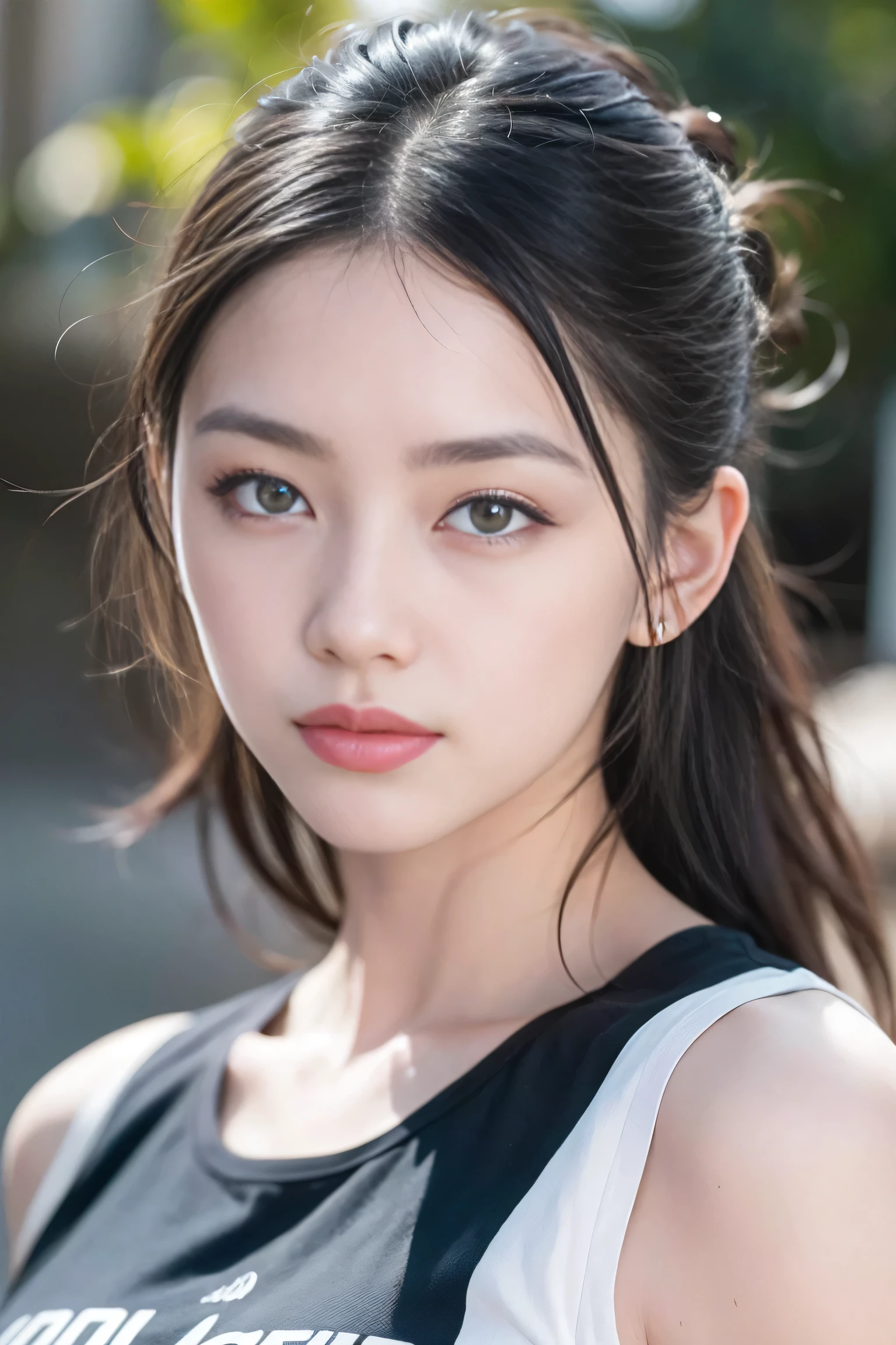 Dressed, (photo Realistic:1.4), (hyper Realistic:1.4), (Realistic:1.3),
(Smoother lighting:1.05), (Improving the lighting quality of movies:0.9), 32K,
One girl,20 year old girl, Realistic lighting, Backlight, Light on the face, Ray-tracing, (Bright light:1.2), (Improvement of quality:1.4),
(Highest Quality Real Texture Skins:1.4), Detailed drawn eyes, Detailed painted face, Quality Eyes,
(Tired, sleepy and satisfied:0.0), Face close-up, T-Shirts,
(Enhance the mood of your body line:1.1), (Enhances the beauty of skin texture:1.1)
