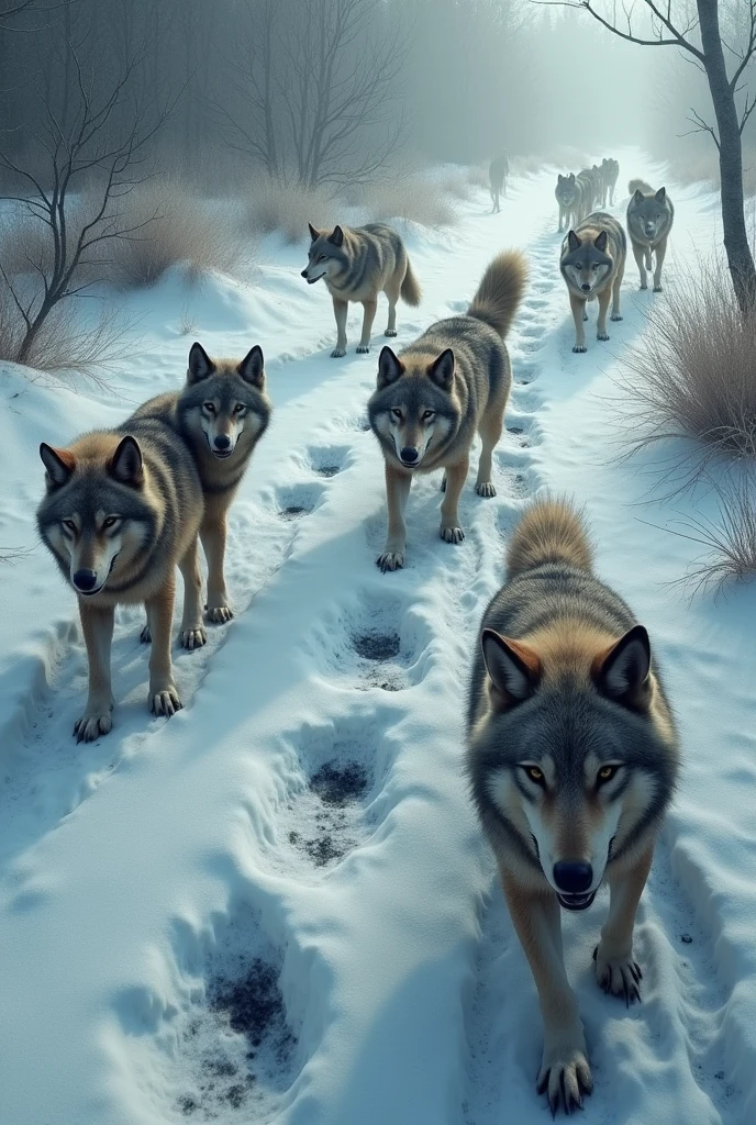 Wolf group pug marks and one leg missing mark