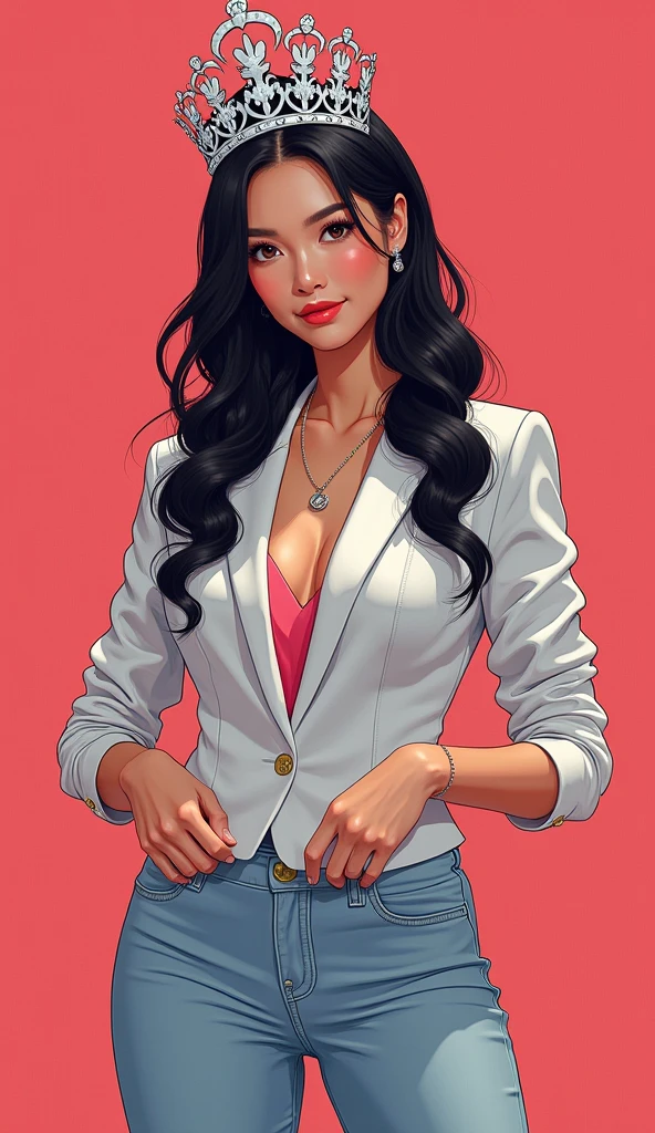 Miss Korea, Age 27, whole body, Cel Shading, Bold outline, Flat Color, Sharp Shadow, Graphic Style, (Manga influence:1.3), Beautiful line drawing, Impressive visuals,comics