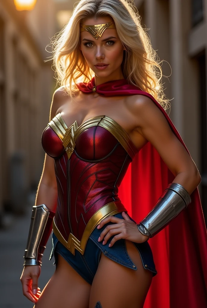 AMBER HEARD, A MUSCULAR SUPERGIRL, hot and sexy e-sport athletic girl, Complete with an erotic corset and cape costume from WONDER WOMAN. Also super sexy