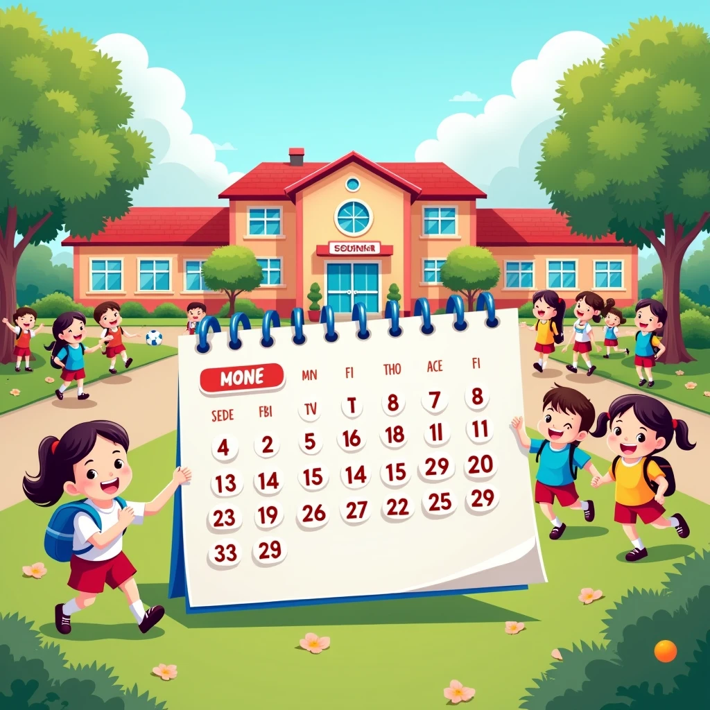 tear-off calendar, 4 days left, school, cartoon